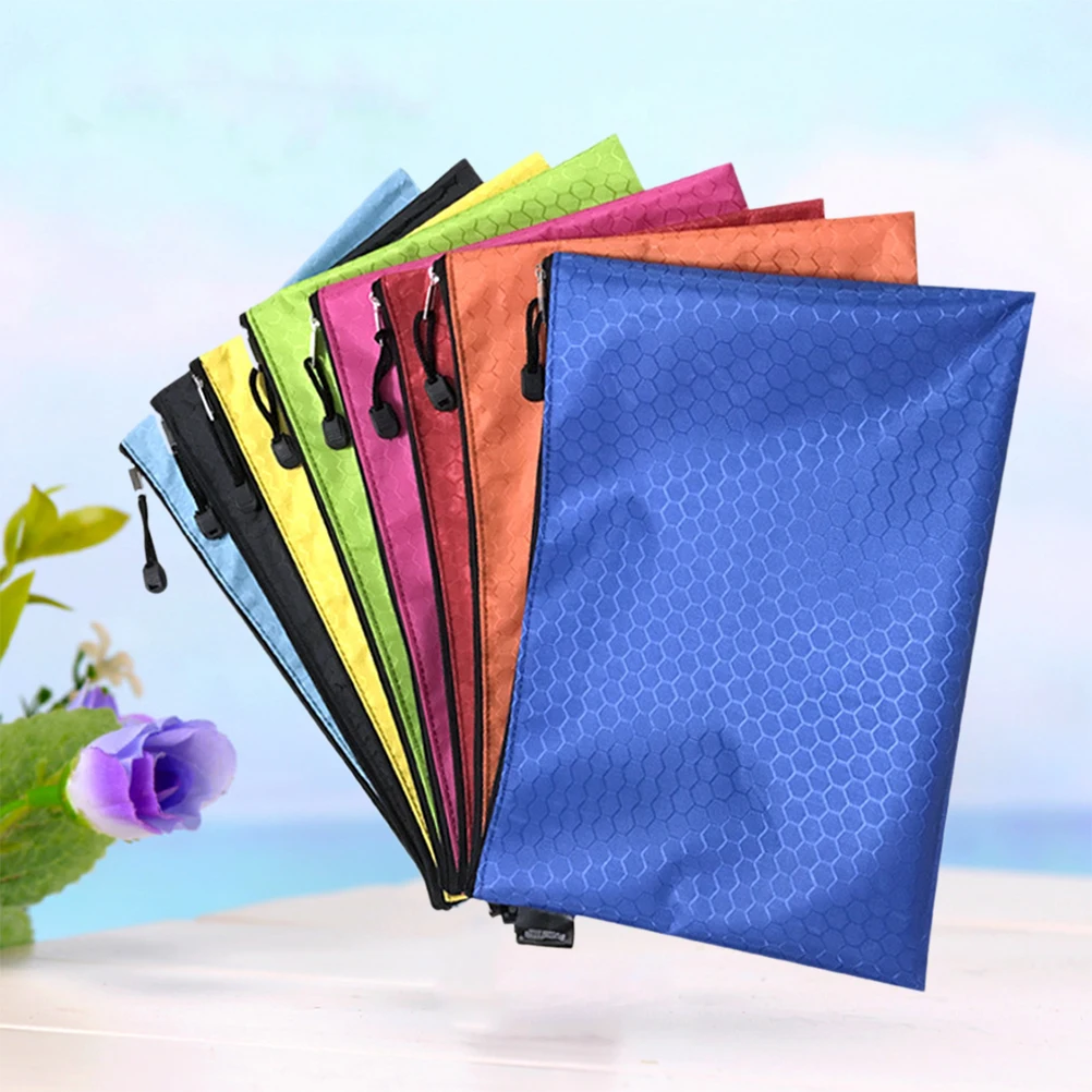 10Pcs Oxford Cloth File Bag Pattern Waterproof A4 Size Travel Document Organizer