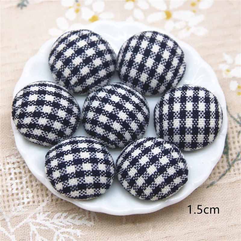 50pcs  Multicolor Flatback Grid Fabric Covered Round Buttons Home Garden Crafts Cabochon Scrapbooking DIY 15mm