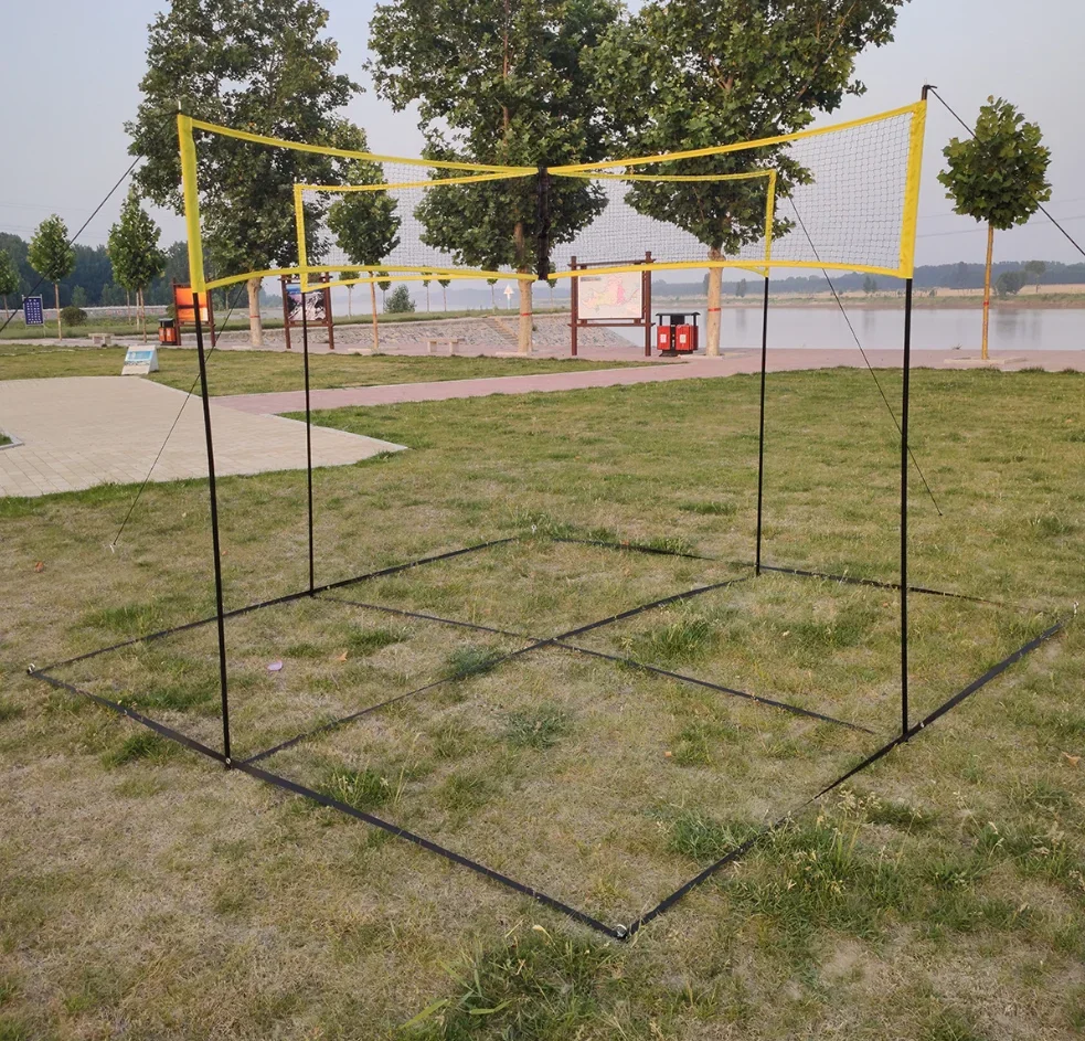 four person 4 way volleyball net set 4 square volleyball net with pole