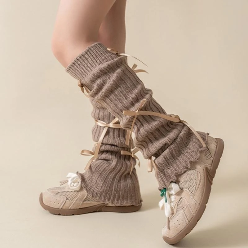 Kids Leg Warmer Trend Knitted Socks Stackable Legwear with Lovely Bowknot Detail for Dress Up and Birthday Parties 425F