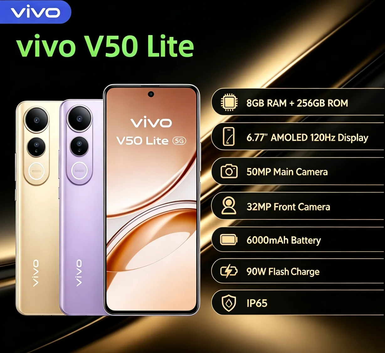Top‑Rated 2026 Genuine VIVO V50 Lite Daily‑Use Android Phone 8GB 256GB Storage 6.58'' Full‑View Display Dual 64MP Clear Rear