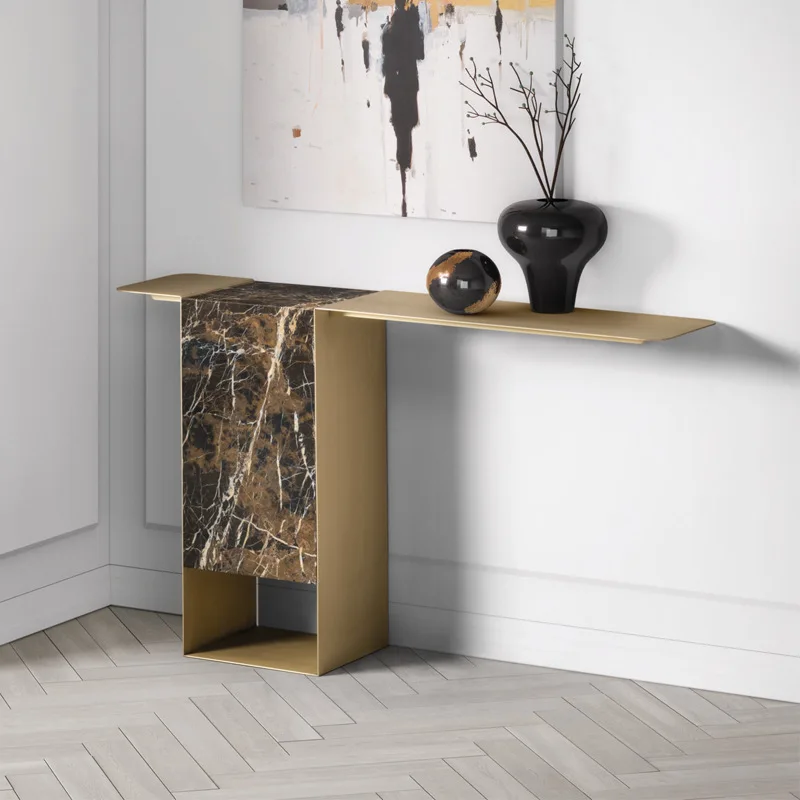 Italian light luxury marble entrance table, stainless steel wall table, modern simple entry