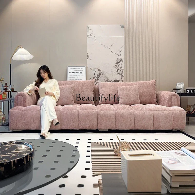 

56Fabric sofa light luxury living room household straight row small apartment