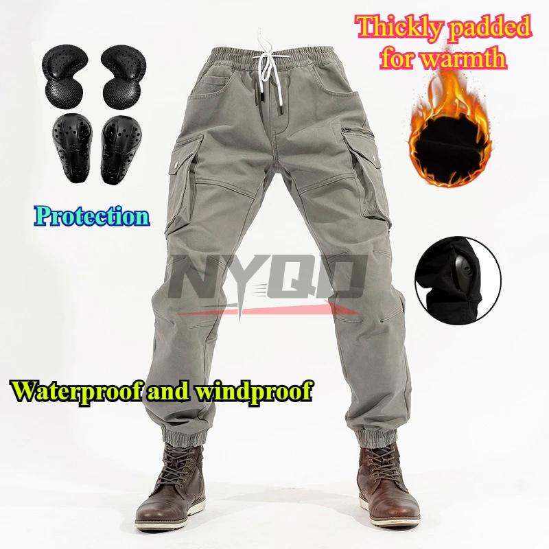

Motorcycle riding pants Winter warm fleece motorcycle pants for men windproof anti fall riding pants slim fit leg binding
