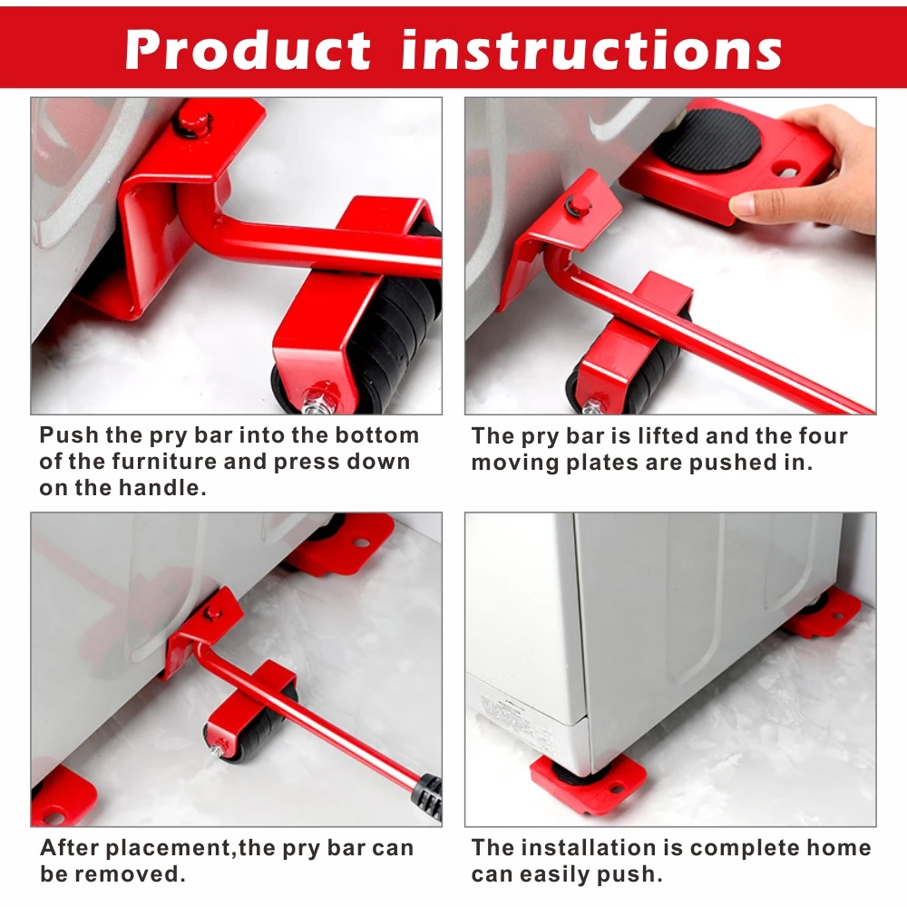 헤비 듀티 가구 리프터 슬라이더 어플 라이언 스 전송 도구 발동기 세트 4 이동 롤러 1 휠 바 리프팅 이동 가구
