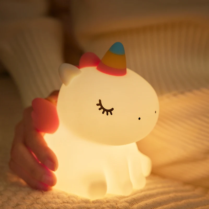 

Modern animal cartoon unicorn silicone night light clap light sleeping dormitory lamp with bedside nursing lamp night lamp gift