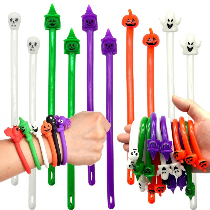 Weiche Dehnbare Silikon-Armbänder mit Spinnen, Fledermäusen, Totenköpfen, Kürbissen und Geistern für Halloween-Partys, Geschenktüten-Füller und Süßigkeiten-Preise