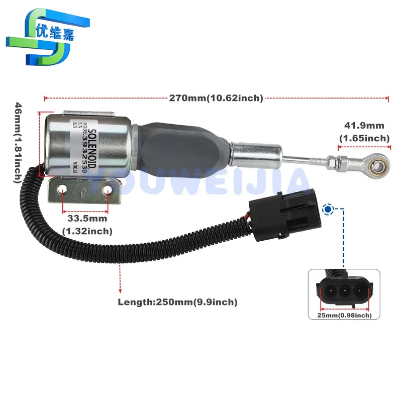 3932529 3930658 Fuel Shutoff Solenoid SA-4756-24 J932529 for Cummins 4BT 5.9L, 6BT 5.9L Hyundai R130 R170 Case IH 24VDC Engine