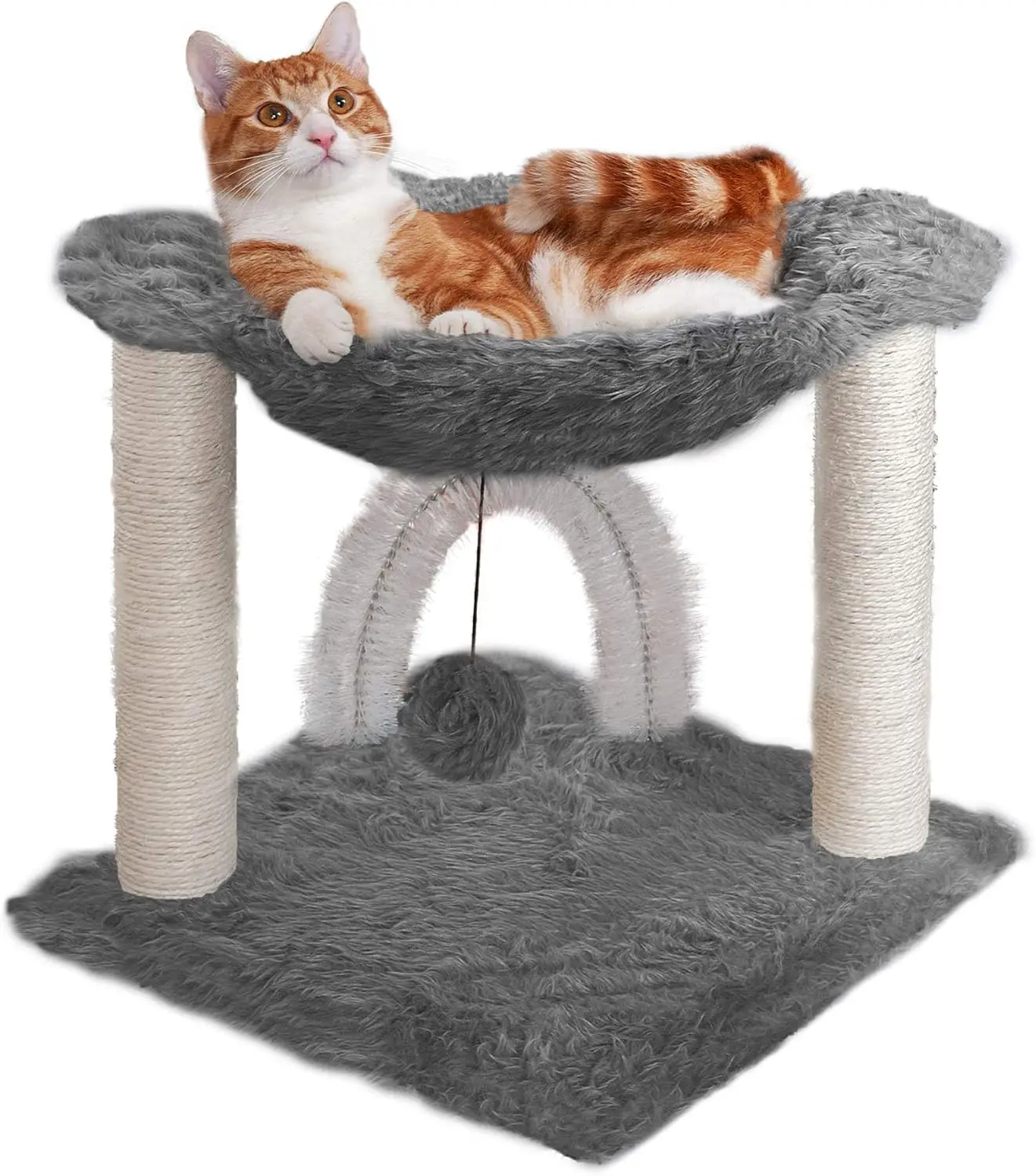 

15.75" Tall Playground for Indoor Cats, Ft. Sisal Scratching Posts, Self-Grooming Brush, & Toy - Tiger Tough Hammock Int