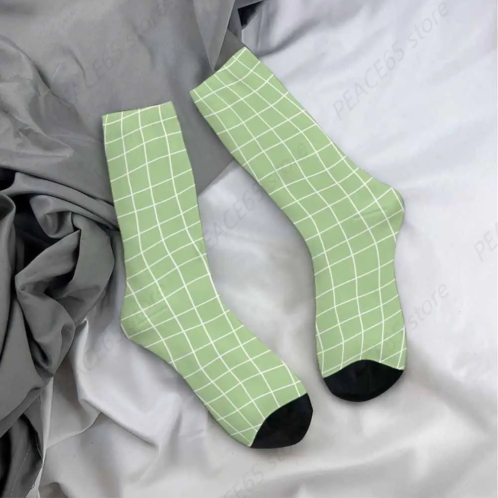 Socks Hand Drawn Grid Green Athletic Crew Socks for Men Women Cool Cute Crazy Funny Sport Colorful Novelty Socks