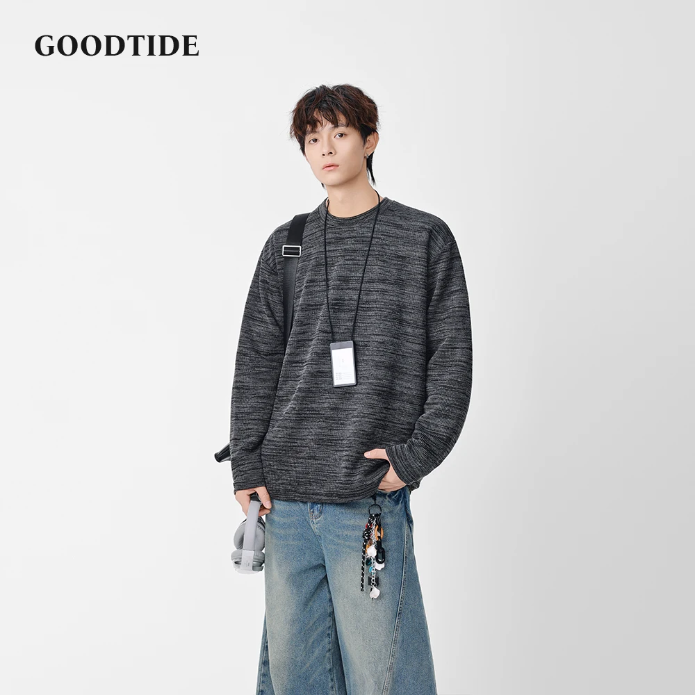 

Модная мужская повседневная толстовка с круглым вырезом, зима 2025 г., новый текстурированный трикотаж и свободный дизайн, удобный повседневный топ