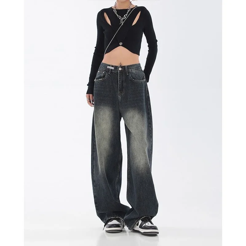 WCFCX STUDIO New Design Denim Wide Leg Pants High Waist Fashion Full Length Jeans Show Thin Classical Trousers Korean Retro