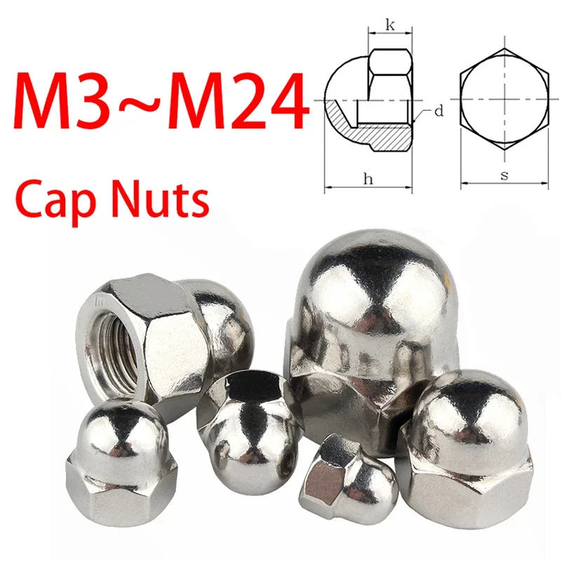 1~20PCS Acorn nut Crown Hex Nut M3~M24 304 316Stainless Steel Cap Nuts