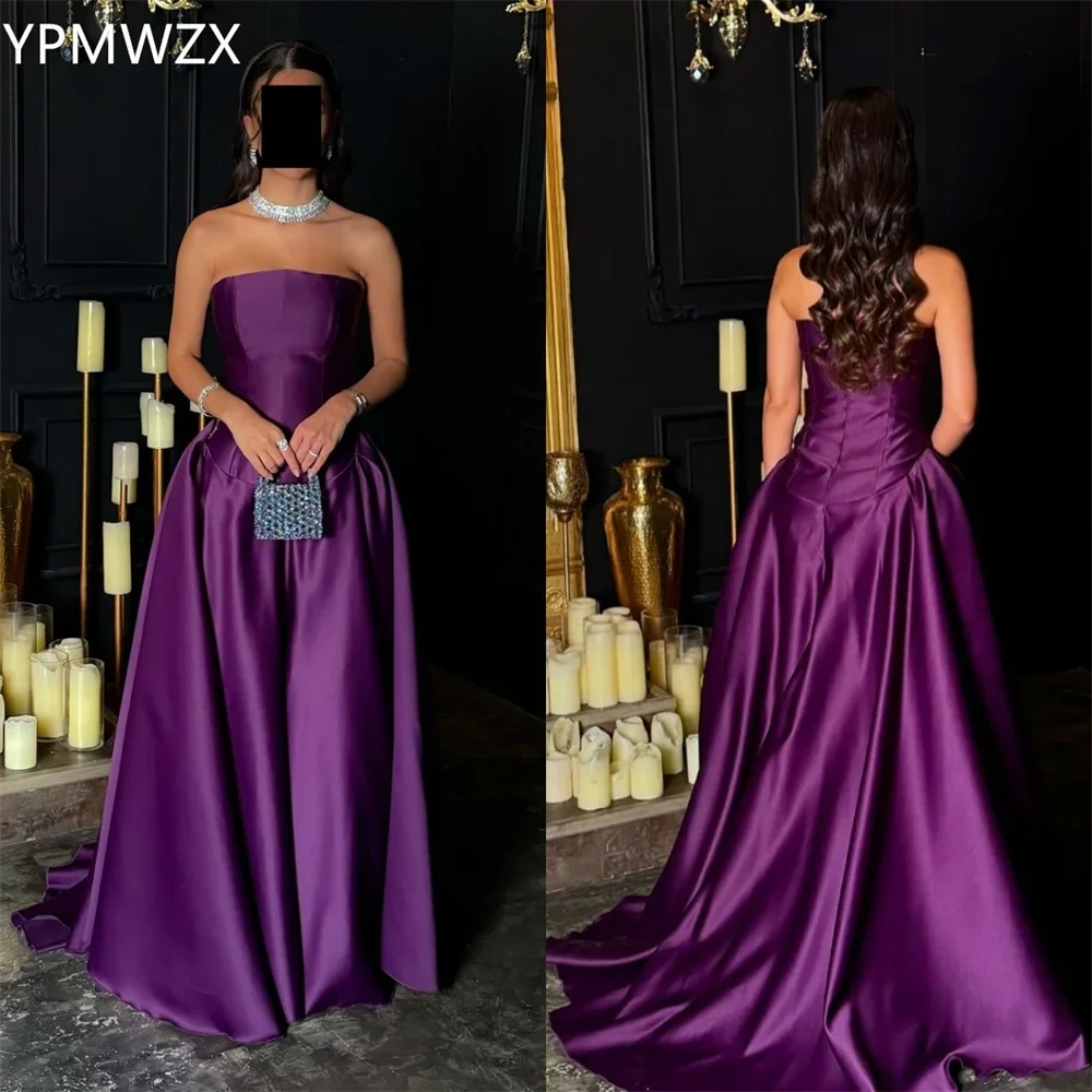 

Customized Evening Dress Formal Women Party Occasion YPMWZX Strapless A-line Floor Length Skirts Draped Sleeveless Bespoke Occas