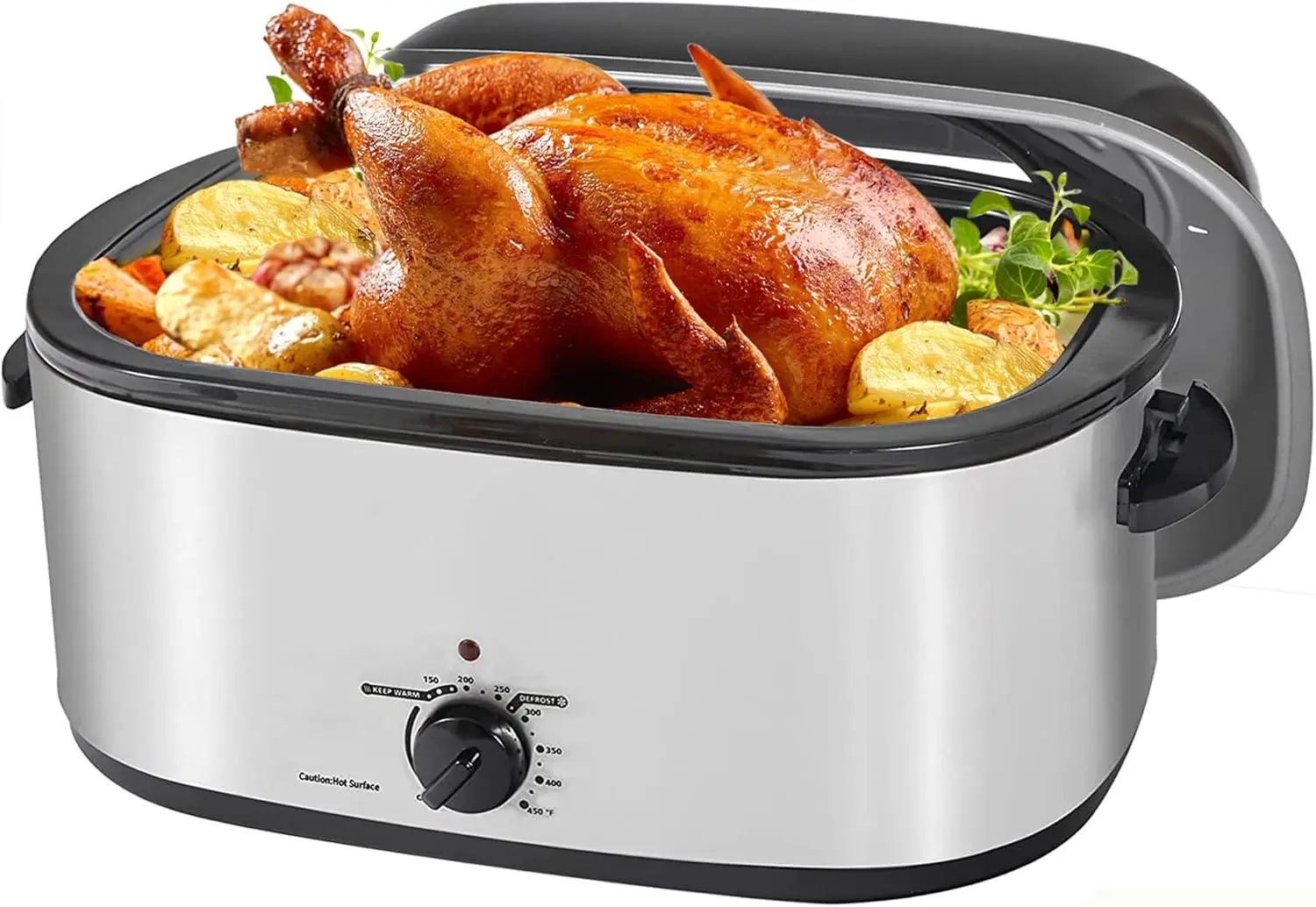 Electric Roaster Oven with Thawing Heating Warm Function,Turkey Roaster Oven Buffet with Visual Self-Basting Lid,Removable Pan R