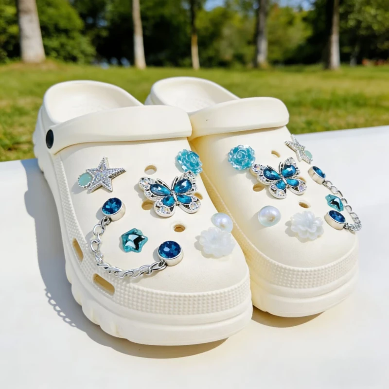 14 casual blue (diamond butterfly, diamond heart rose) shoe buckle DIY decorations, suitable for shoes with holes and sandals