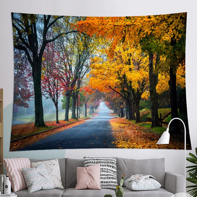 VIKAMA Wandteppich mit Waldlandschaftsdruck, für Wohnzimmer und Schlafzimmer, Heimdekoration, Wandbehang, waschbar und schmutzabweisend.