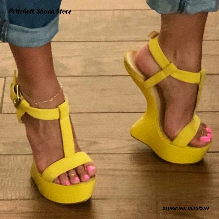 

Women's T-strap Platform Wedges Sandals Round Open Toe Buckle Strap Plus Size Shoes Summer Party Dress Trending High Heels