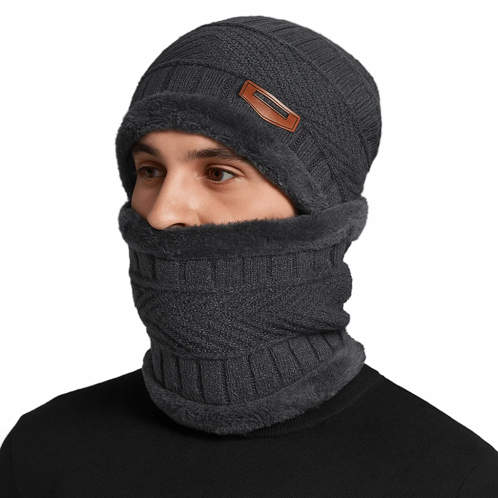 4 teile/satz Weiche Winter Beanie Hut Schal Set Verdicken Fleece Gefüttert Thermische Gestrickte Handschuhe Thermische Schutz Kappe Warme Wolle Hut