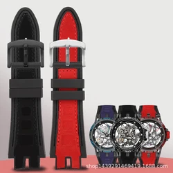 28mm Nubuck Nylon Leather Belt Soft Rubber Back Watch Band Accessories For Roger Dubuis Strap EXCALIBUR Series Pin Buckle