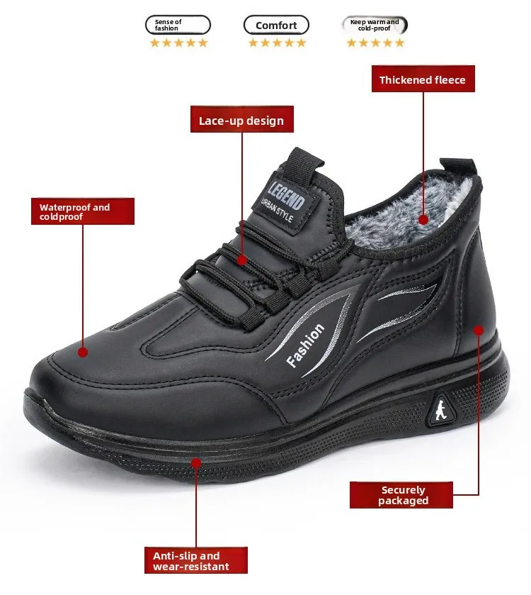 Herren Winter Warme Freizeit-Sportschuhe mit Schnürung, PU-Obermaterial, Fleece-Futter, Rutschfeste Dicke Sohle, Alltagsschuhe zum Gehen – Detail 5