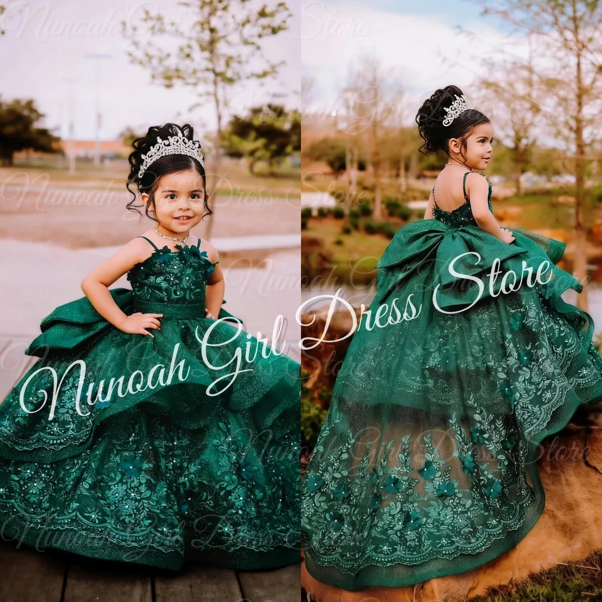 

Dark Green Flower Girl Dresses for Wedding Lace Appliques Sleeveless Birthday Party Gowns First Communion Gowns Customized