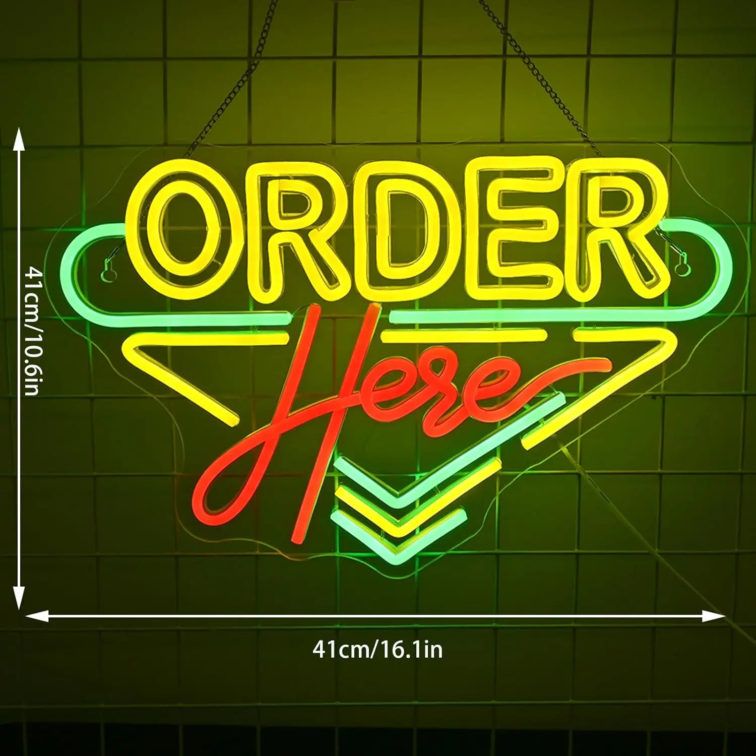 Order Here Neon Sign USB Dimmable Coffee Store Neon Lights Wall Decor for Restaurant Shop Bar Opening Checkstand Business
