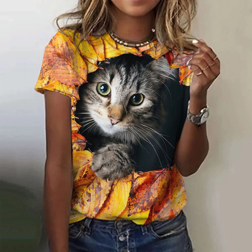 Fashion Women'S T-Shirt Funny Cat 3D Print Top Woman Harajuku T Shirt Casual Oversized Clothing Summer Female Oversized Tees