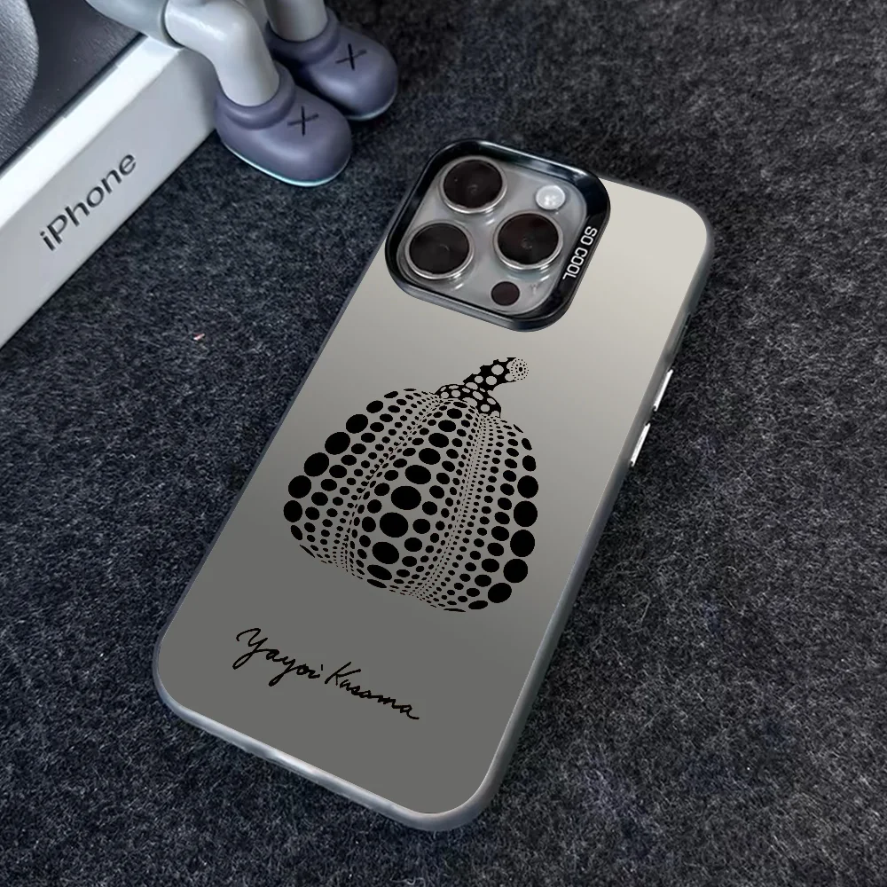 Y-Yayoi K-Kusama Phone Case IMD Color Silver Shell For IPhone 16 15 14 13 12 Pro Max Plus