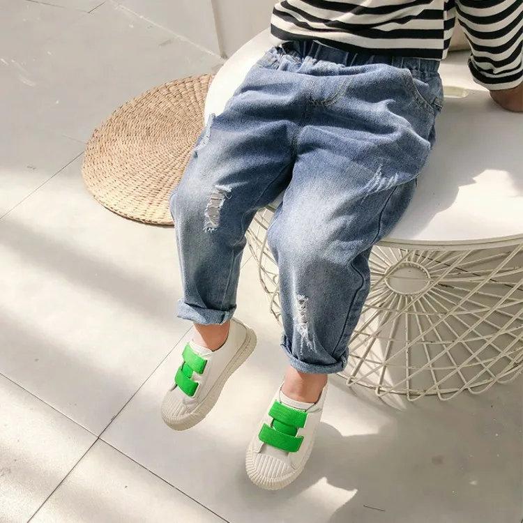 2022 Spring Autumn Girls Boys Casual Hole Jeans Pant Baby Kids Children Denim Trousers