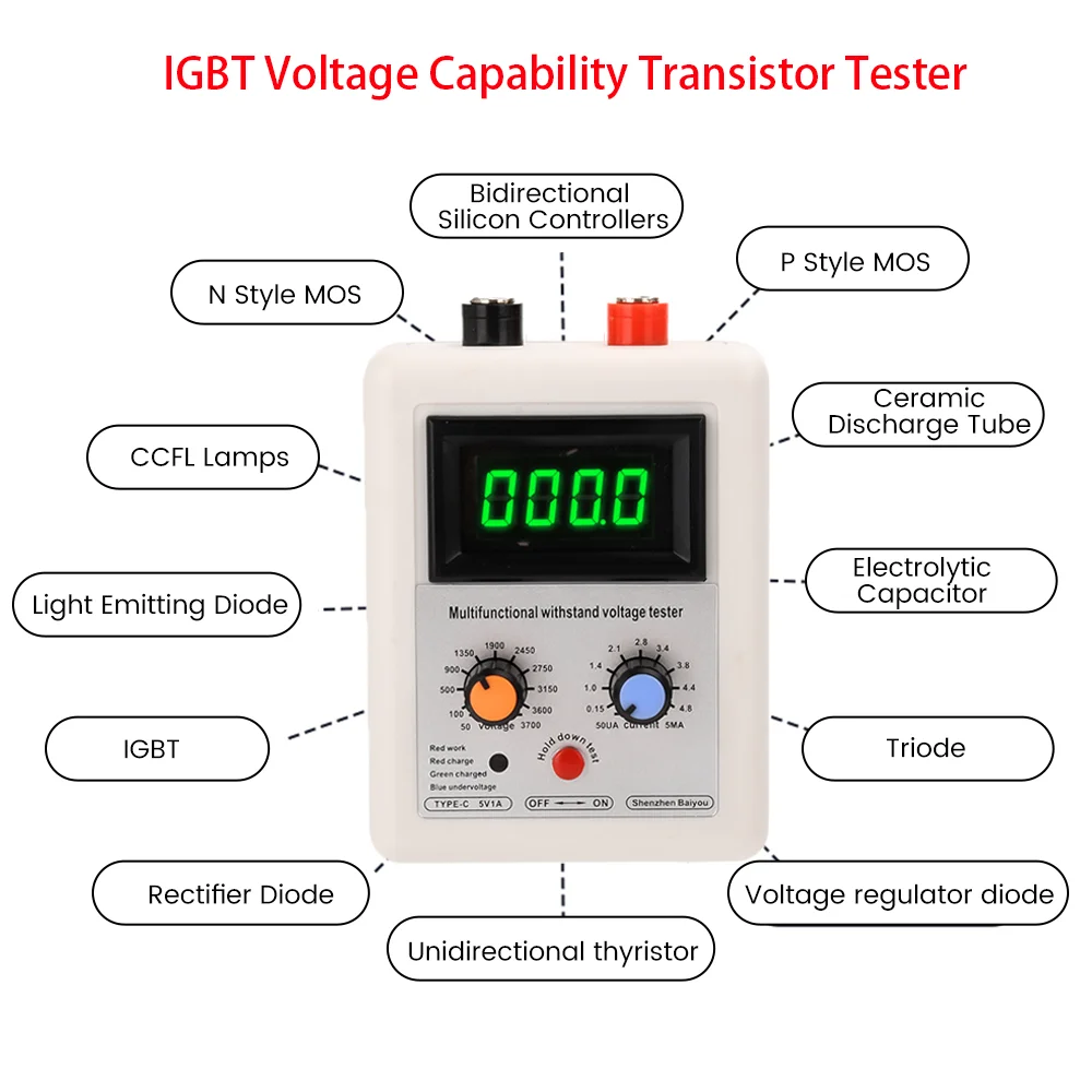 USB IGBT Withstand Voltage Tester 0V-3800V LED Display Voltmeter Diode MOS Triode MOV Voltage Capability Transistor Tester