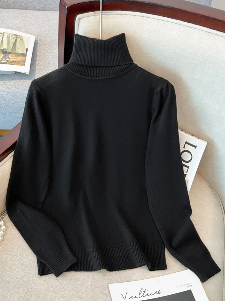 Autumn Winter Women Pullover Sweater Fashion Turtleneck Knitted Female Jumper Long Sleeve Winter Black Soft Elastic Loose Tops