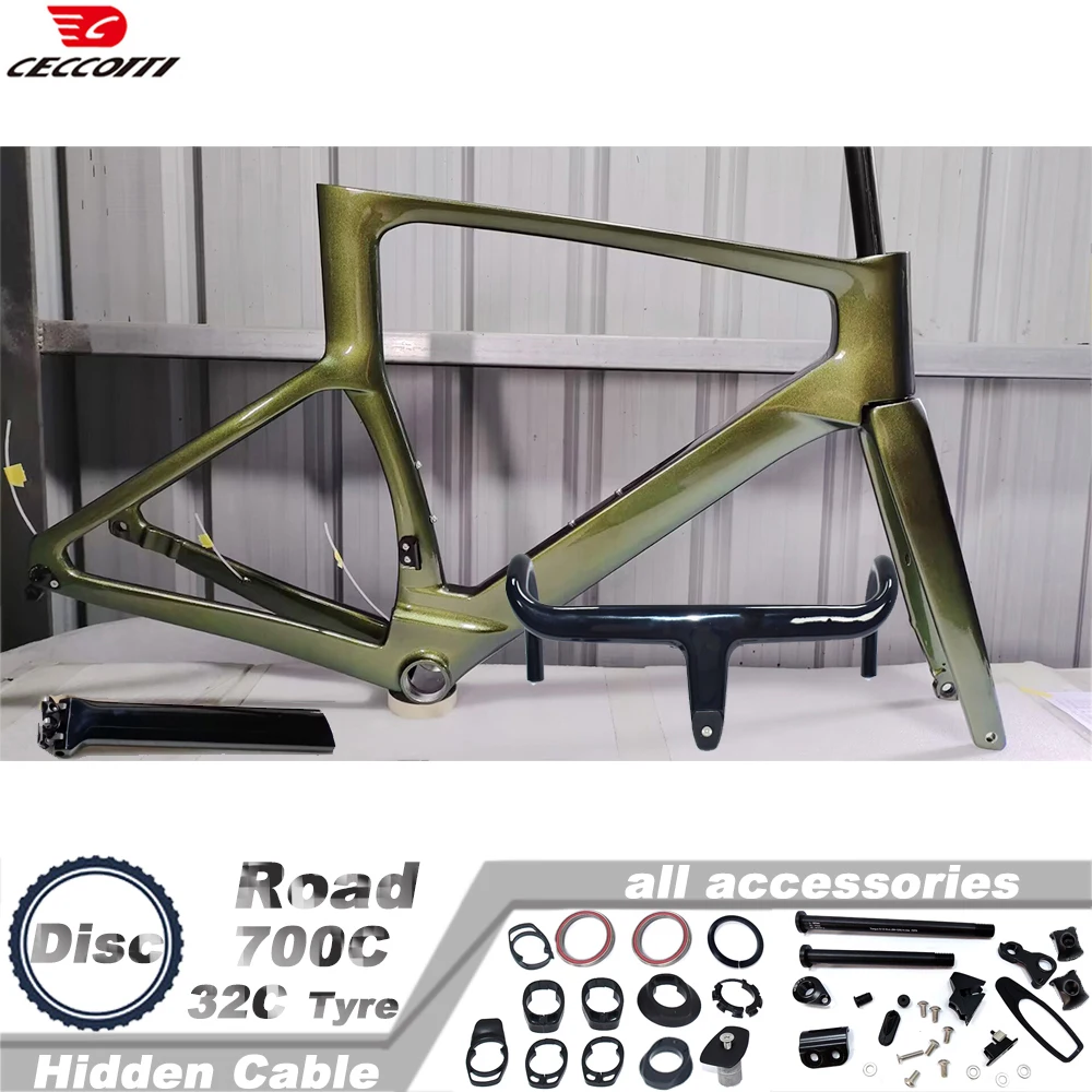 CECCOTTI RF26 Model Chameleon Color Road Bike Frame T47BB Carbon Frame With Disc Brake And Full Hidden Cable Bicycle Frameset