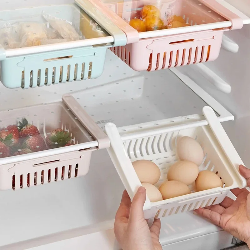 1 Pcs Kitchen Organizer Fridge Storage Drawer Box Extendable Refrigerator Chest Shelf Home Storage Case Plastic Cabinet Shelves