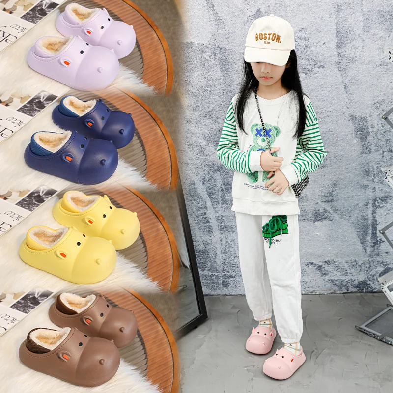 Children Indoor Slippers Winter Warm Shoes Kids Mum Dad Home Floor Slipper Cartoon Style Anti-slip Boys Girls Cotton Footwear