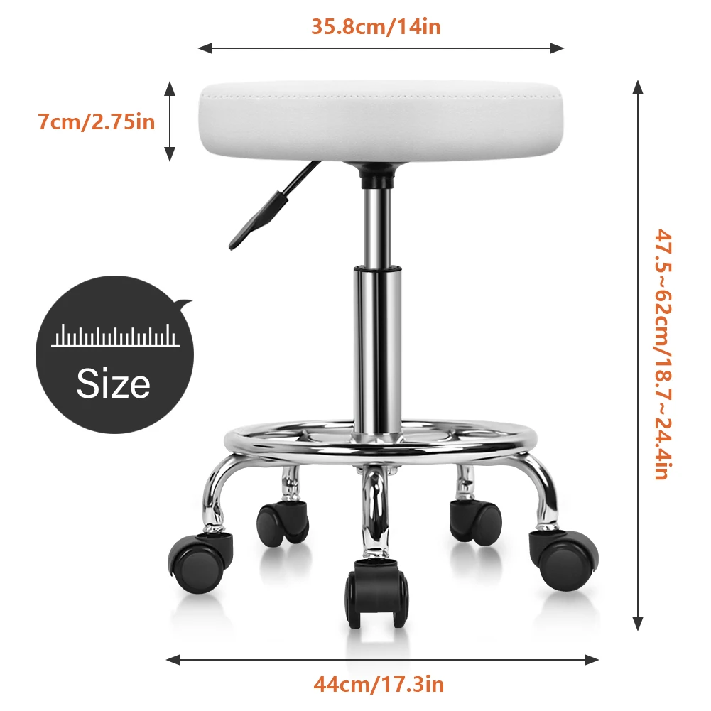 KKTONER PU Leather Round Rolling Stool with Foot Rest Swivel Height Adjustment Salon Spa Stool Chair