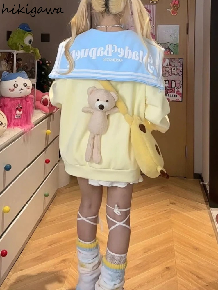 

Cute Hoodie Japanese Women's Clothing Sweet Sailor Collar Anime Sweatshirts Oversized Tops Casual Fashion Hoodies Preppy Style
