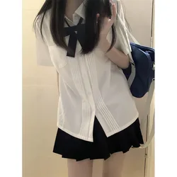 QWEconvex-Chemise Japonaise à Manches Courtes pour Femme, Blouse d'Été, Style Kawaii, Preppy, Harajuku, Mode, Esthétique, Jeune