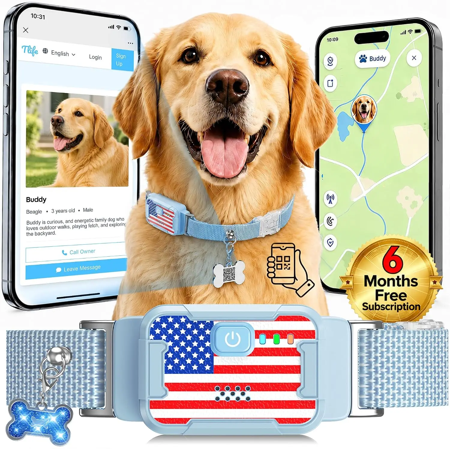 Smart Dog GPS Tracker, Complimentary 6-Month Subscription, Live Pet Tracker with Virtual Fence, Dog Tracker for Dogs with Health