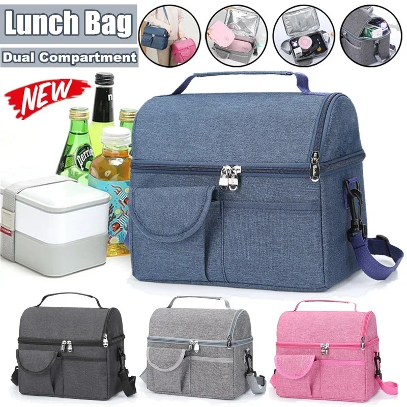 

Insulated Lunch Bag Protable Dual Compartment Tote Bag Cooler Bag Waterproof Thermal for Office/School/Picnic/Travel/Camping