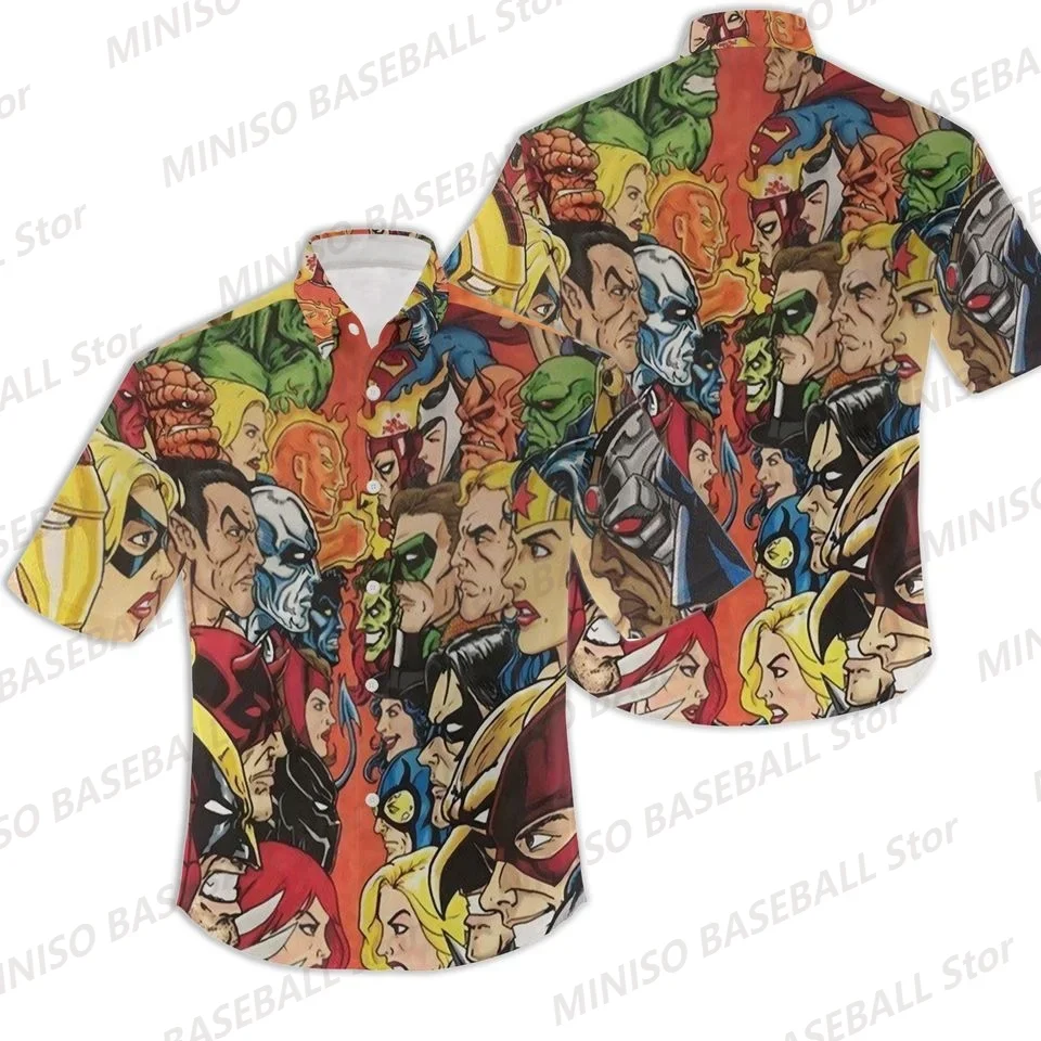 2024 Sommer neue Jungen & Mädchen Wunder Superhelden Serie Universum 3D-Druck Hawaii-Shirt Kind/Erwachsene Persönlichkeit Street Style Shirt