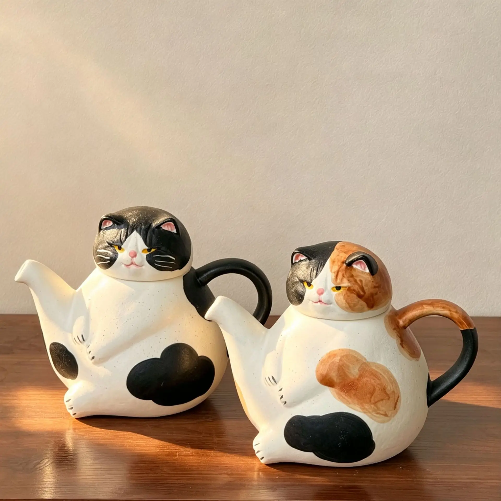 Handmade Three-dimensional Cute Cat Coarse Pottery Teapot, Couple Water Cup, Teaware, Kettle, Kitchen,Dining & Bar，Birthday Gift