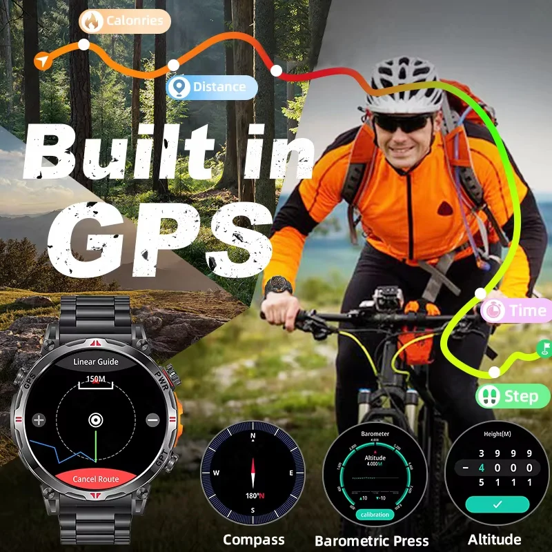 2025 신형 GPS 스마트워치 AMOLED 530mAh 3ATM 방수 피트니스 트래킹 BT 통화 전문 스포츠 스마트워치 남녀공용 GPS