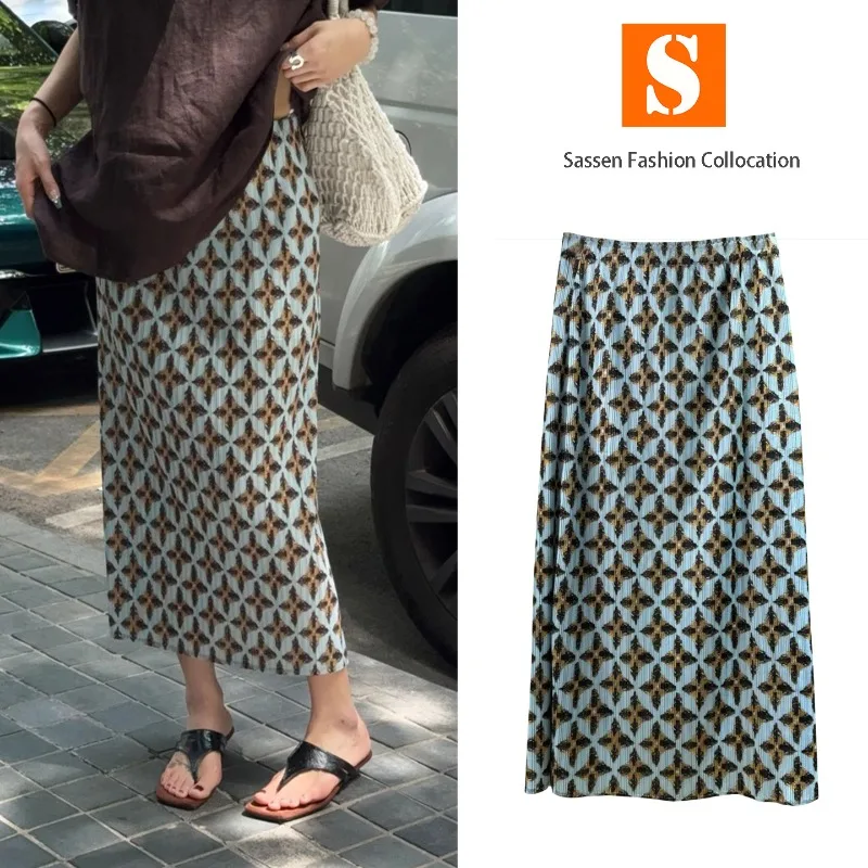 

Miyake Pleated Skirt Fold 2026 Spring New Retro Printing Half-body Jupe Female High-waisted Thin A-line Skirt Peplum Long Skirt