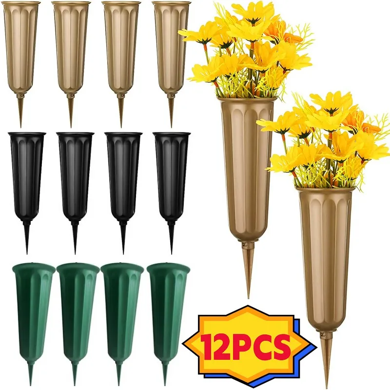 Cemetery Vases with Spikes Plastic Floral Holder Artificial Fresh Flowers Vases Memorial Cemetery Decoration Cone Vase in Ground