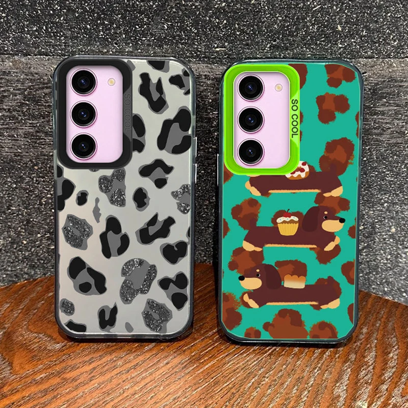 Leopard Love Flower Cute Cat Phone Cases For Samsung S25 S24 S23 FE S21 Uluta S25+ S24+ Silicone Printed Fundas Anti-drop Cover