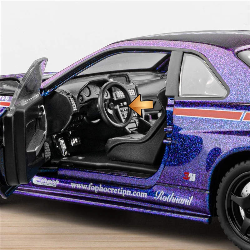1:24 آريس سيلفيا سكاي لاين GTR R34 سبيكة سيارة رياضية نموذج Diecasts لعبة معدنية المسار سباق المركبات نموذج سيارة ضوء الصوت الاطفال هدية