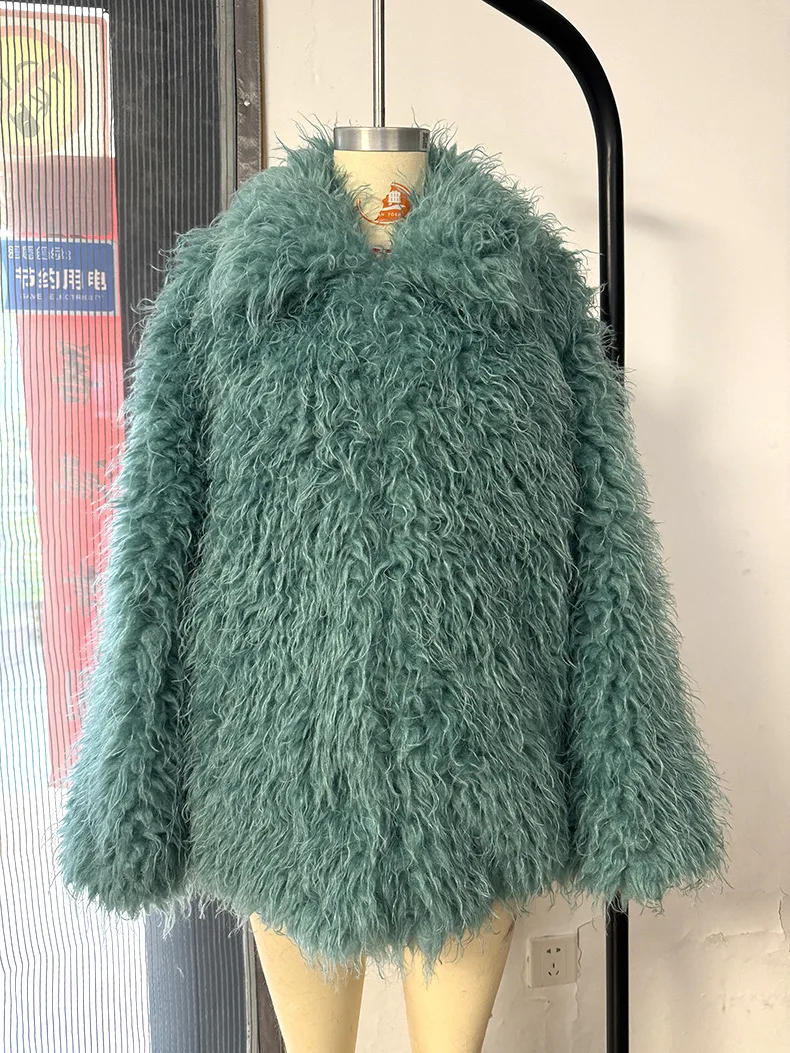 Faux Fur Coats Women Solid Fur Jacket Oversize Scarf Round Neck Long Sleeve Open Stitch Thick Warm Fur Casual 2025 Autumn Winter