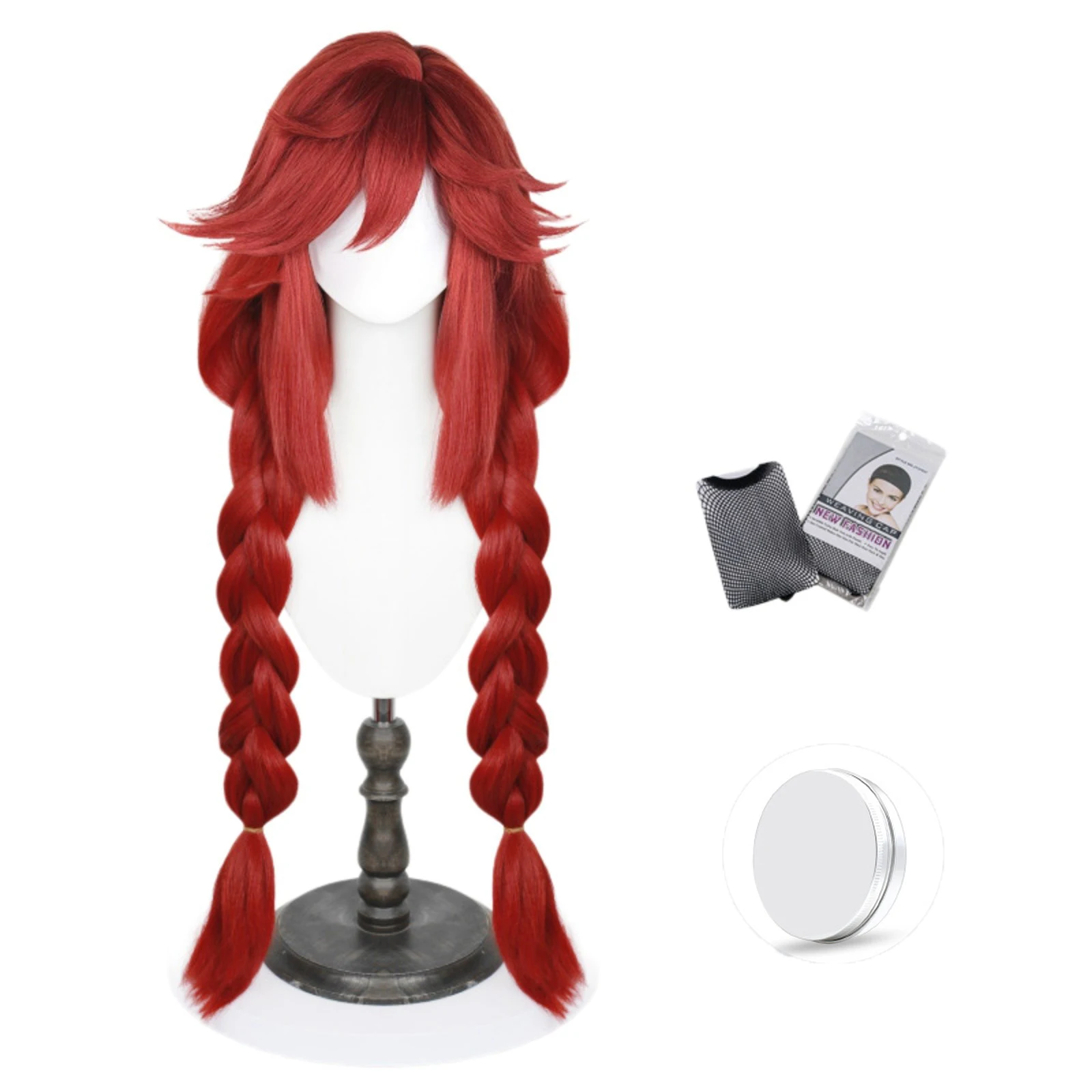 

Riyou Cosplay Wig Anime Girl Red Long Double Braided Styled Resistant Synthetic Hair Wig For Halloween Party Comic Con