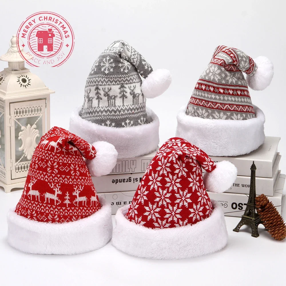 

Новинка 2025 года, вязаная шерстяная рождественская шапка со снежным оленем, 30*40 см, зимняя шапка для взрослых и детей, украшение на Рождество